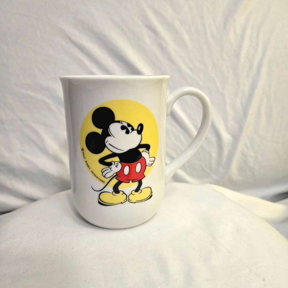 Vintage Walt Disney Mickey Mouse White Coffee Mug Cup Japan porcelain 1970s